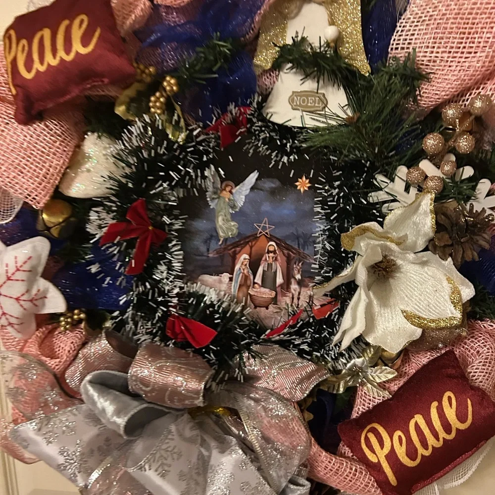 Festive Holiday Wreath with Pink and Gold Accents